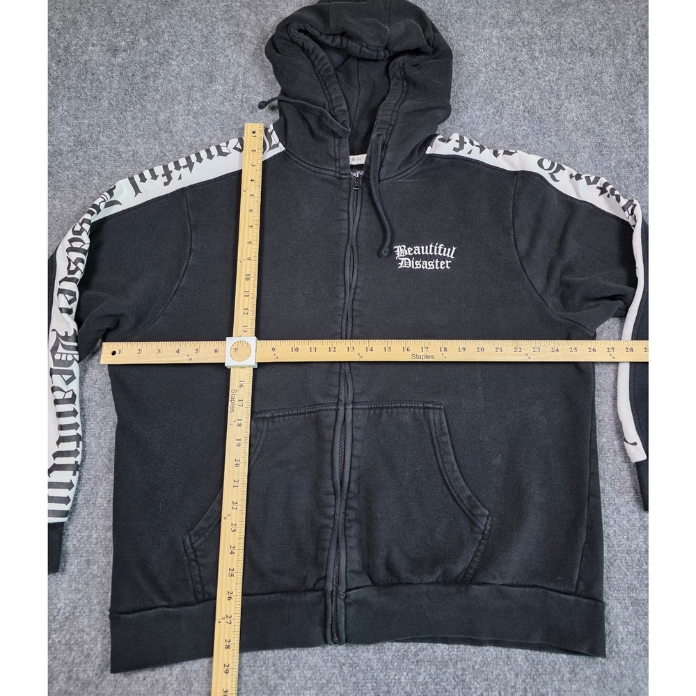 Beautiful Disaster Zip Hoodie Womens 2XL Black Gothic Logo Tape BD-Track Hoodie - Picture 6 of 13